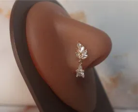 Zairay Leaf Floral CZ Dangling Nose Stud